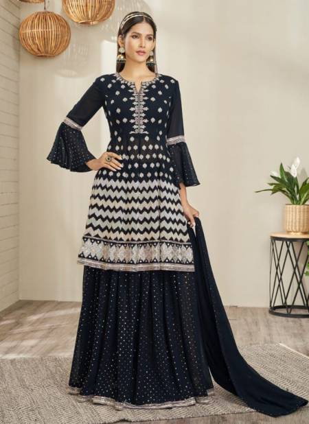 Denim Blue Colour ZR V5 Gulzar New Latest Designer Festive Wear Georgette Salwar Suit Collection 1015